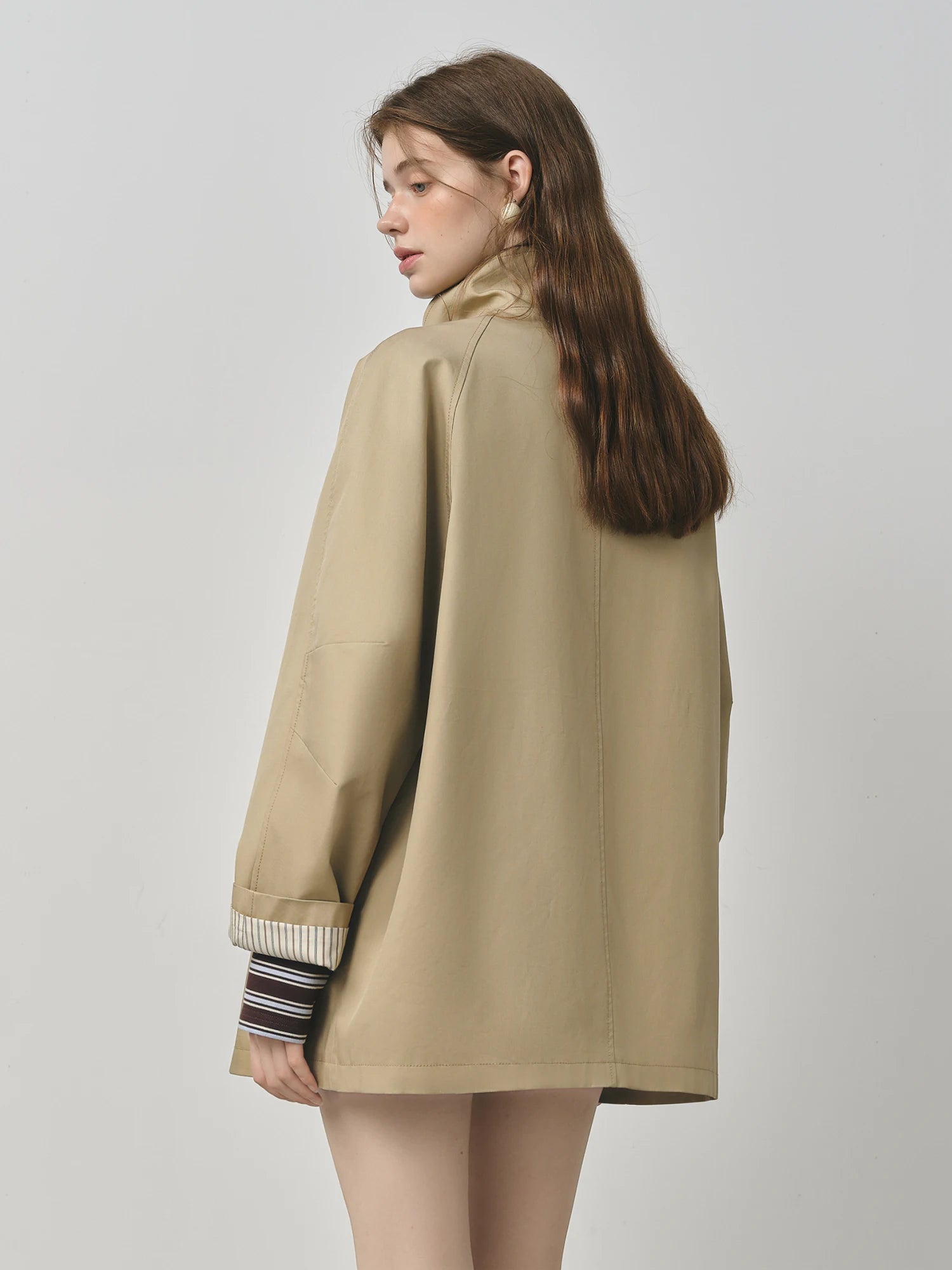 FSLE British Style Design Stand Collar Windbreaker Trench Jacket for Women 2025 Autumn New Arrival Casual Chic Coats for Women