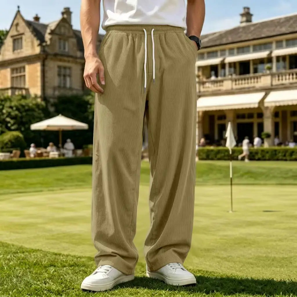 Spring and Autumn Men's Corduroy Casual Pants - Fashionable Street-Like Loose Straight Elastic Waistband Drawstring Sport Pants