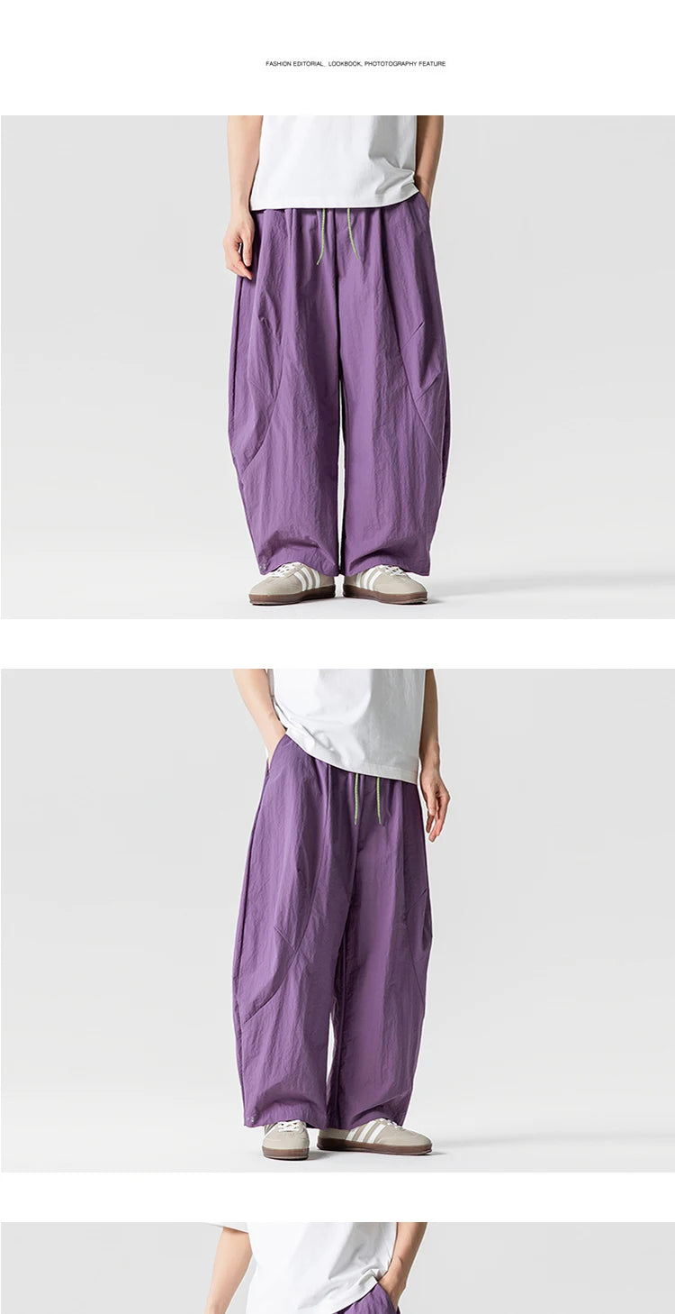 Wide Leg Pants Men and Women summer Light Thin Solid Straight Casual trousers Elastic Waist Harun Pant Loose Oversize Streetwear