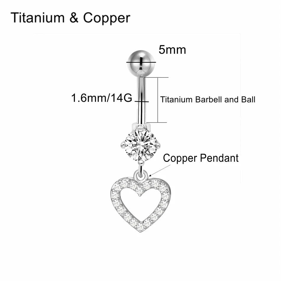 14G Surgical Titanium Dangle Belly Button Rings for Women Belly Ring Dangling Navel Piercing Jewelry with Heart Flower Butterfly