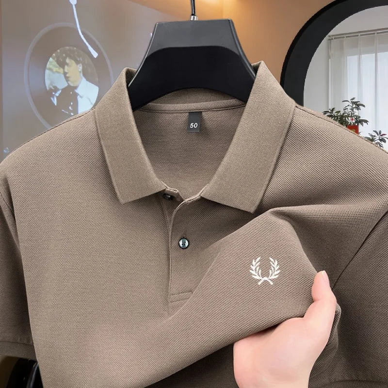 100% pure cotton 2026high-end brand men's short sleeve polo shirt summer fashion luxury wheat embroidery golf top casual T-shirt