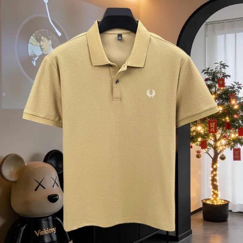 100% pure cotton 2026high-end brand men's short sleeve polo shirt summer fashion luxury wheat embroidery golf top casual T-shirt