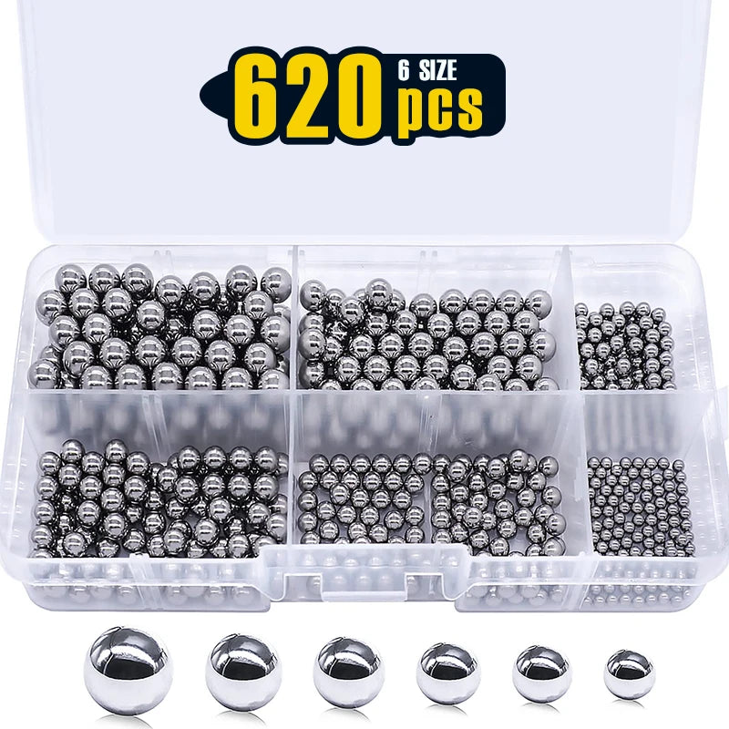 620PCS 6 Size Bicycle Bearing Balls Precision Steel Balls carbon steel Assorted Loose Kit 1/4 7/32 3/16 5/32 1/8 3/32