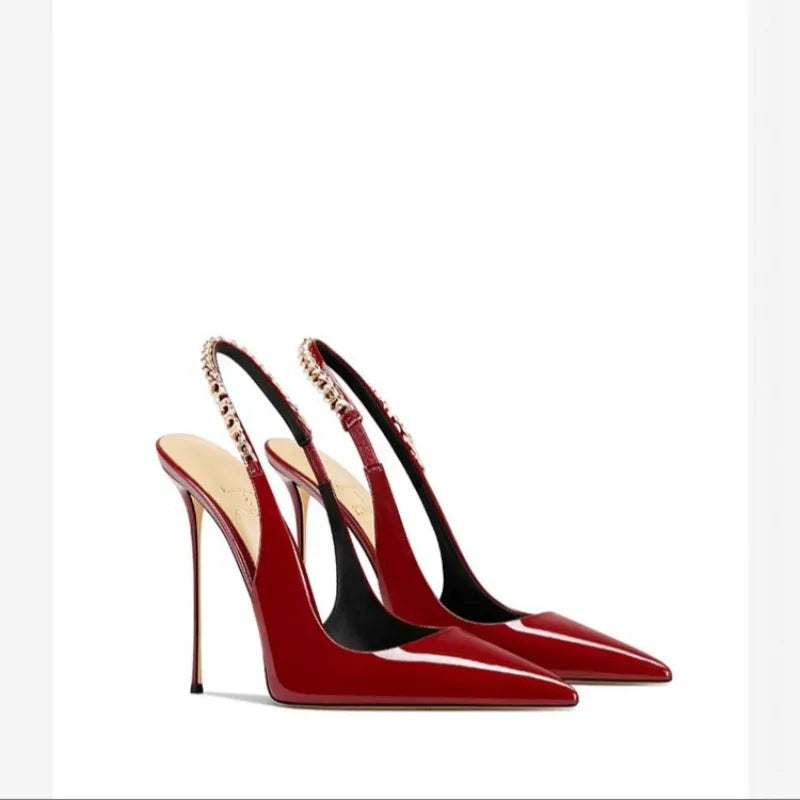 Patent Leather Women's Elegant High Heels Luxury Brand Women Pumps 2026 Trend Pointed Toe Sexy Party Slingback Woman Heel Shoes