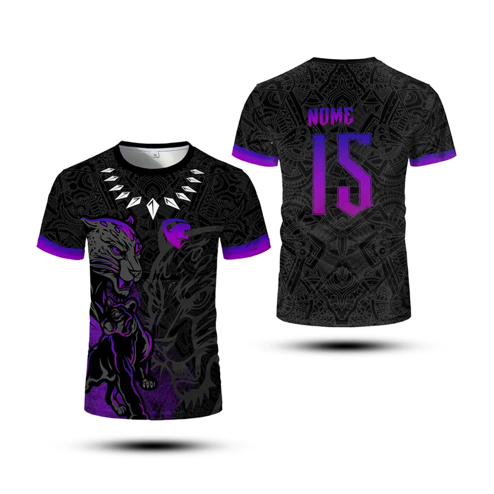 New Summer Men's T-shirt Sports Top Printed Black Panther Training Jersey Quick-drying Breathable And Comfortable Football Shirt