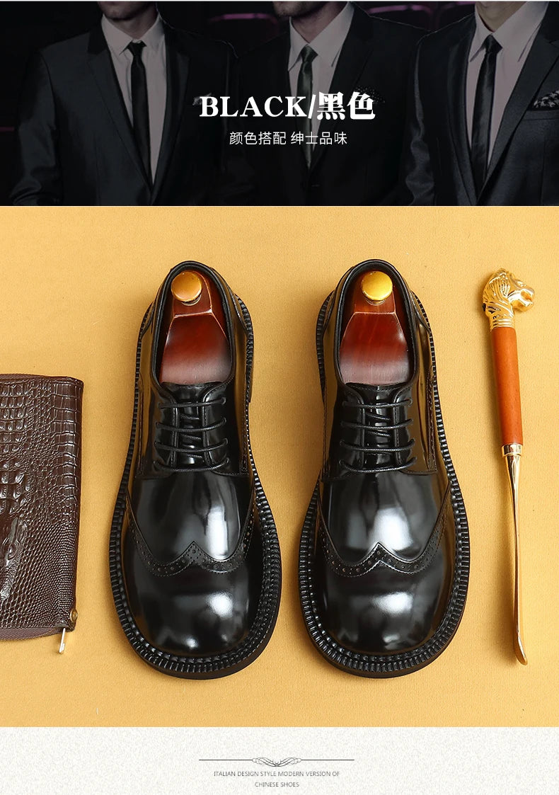 Big-headed leather shoes men's carved 2024 new wide-footed high-quality British limelight cowhide business casual men's shoes