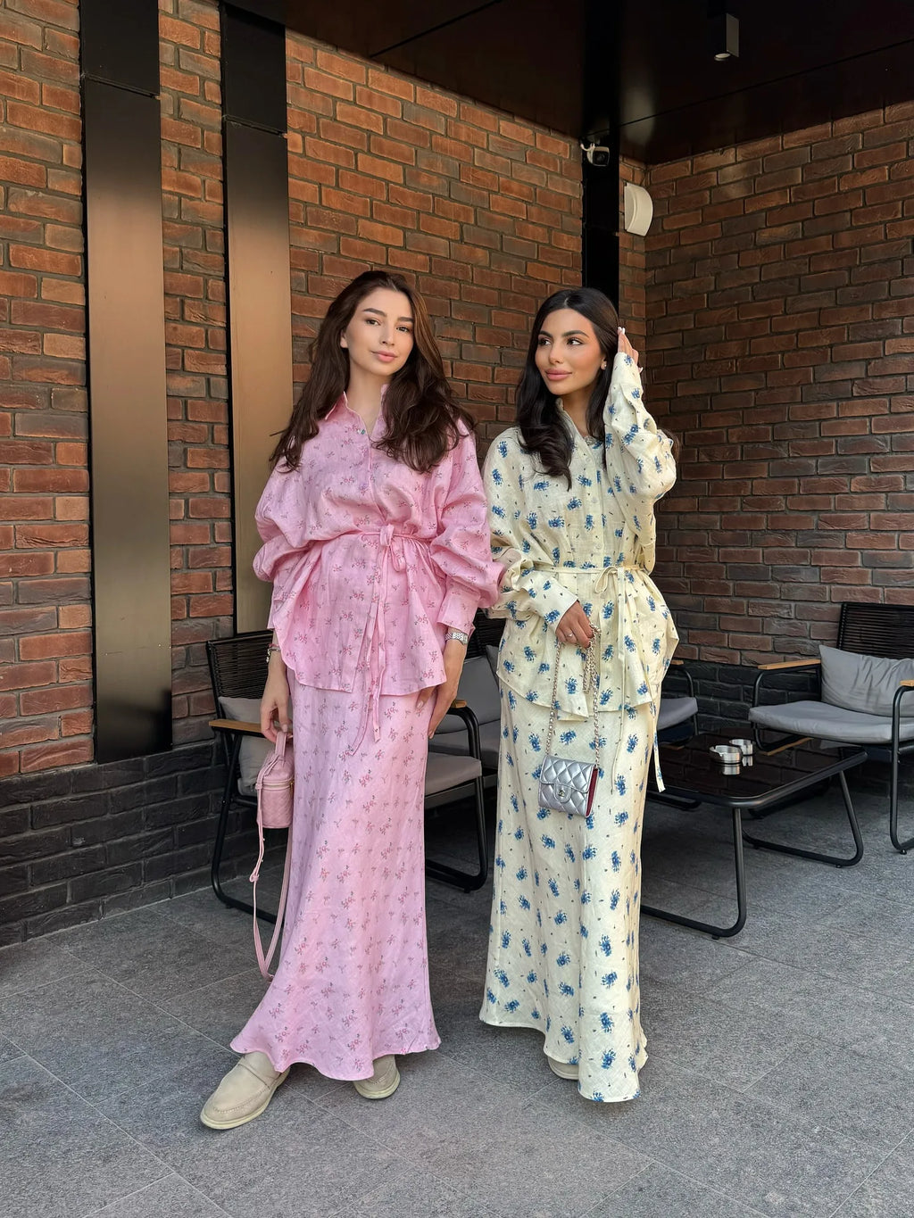 Women Two Piece Sets Skirt Set Floral Print Lantern Sleeve Turn Down Collar Shirt Long Skirts A Line Lace Up Y2k Elegant Work