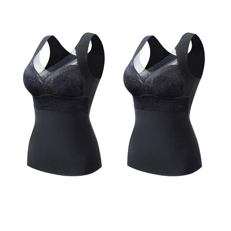 2pcs Woman Thermal Underwear Thermo Lingerie Winter Soft Warm Top Wear Thermo Vest  Undershirt Intimate Lace with Bra Padded