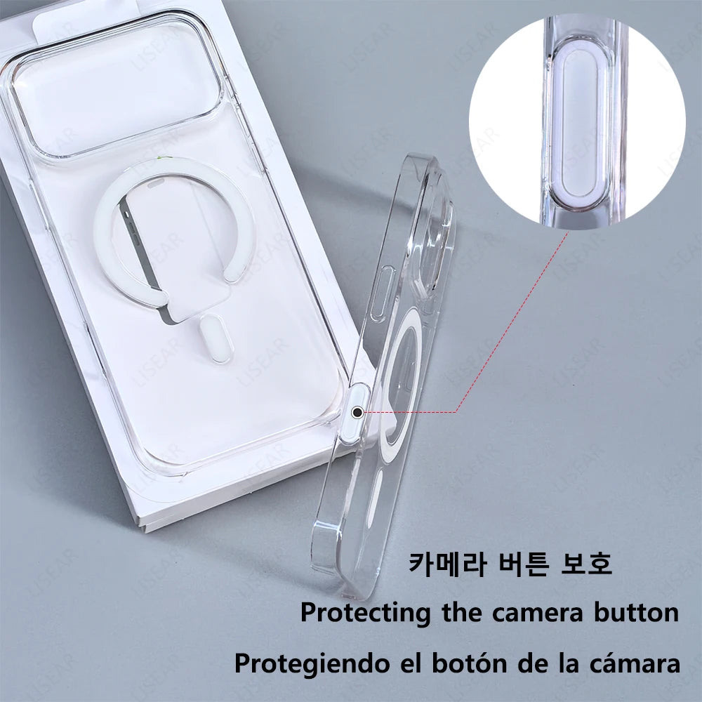 Original Clear Phone Case For iPhone 17 Air 16 15 14 13 12 Pro Max Mini For Magsafe Wireless Charging With Touch Camera Button