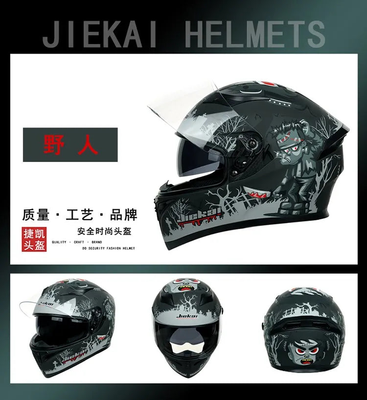JIEKAI DOT Certified Full Face Motorcycle Helmet Racing Dual Lens Helmet