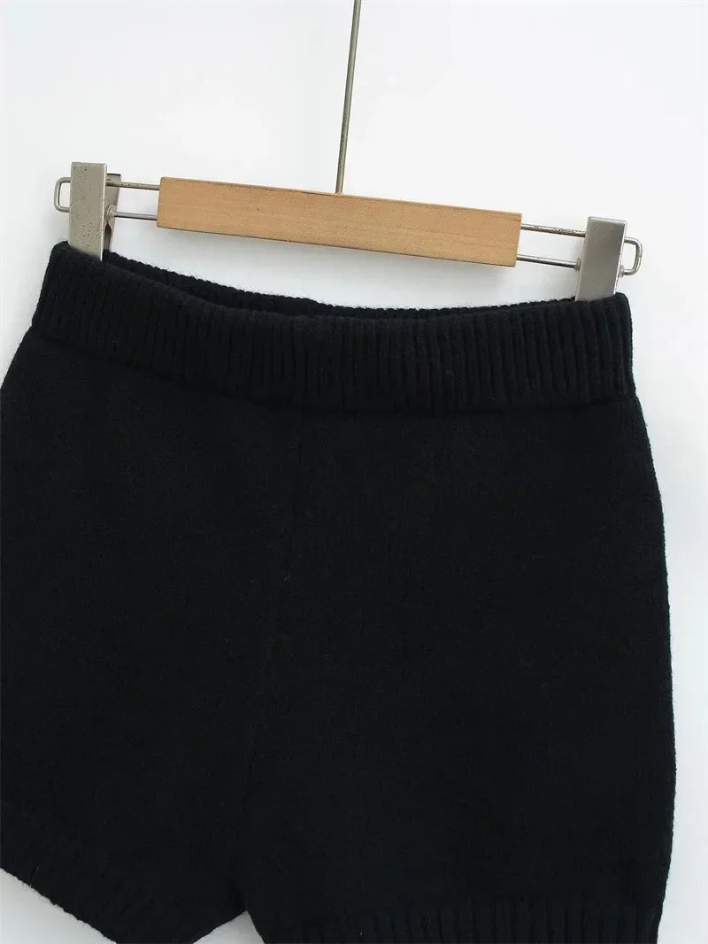 High-Waisted Elastic Knit Shorts Women's Anti-Exposure Outerwear Warm Pants Base Layer Thermal Pants Harajuku Vintage Y2K Shorts