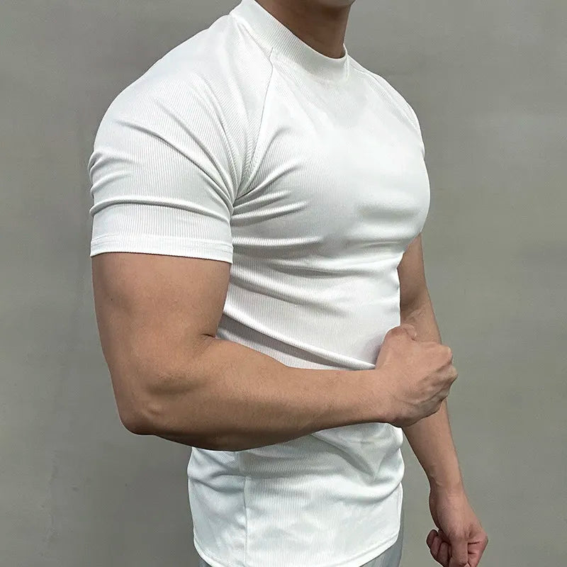 Men Summer Tshirt Muscle Shirt Bodybuilding Fitness Workout Turtleneck Casual Top Tees