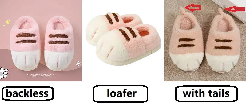 Newest cat paw feet slippers woman fluffy closed heel home shoes for women winter warm slip on animal claw slipper furry loafer