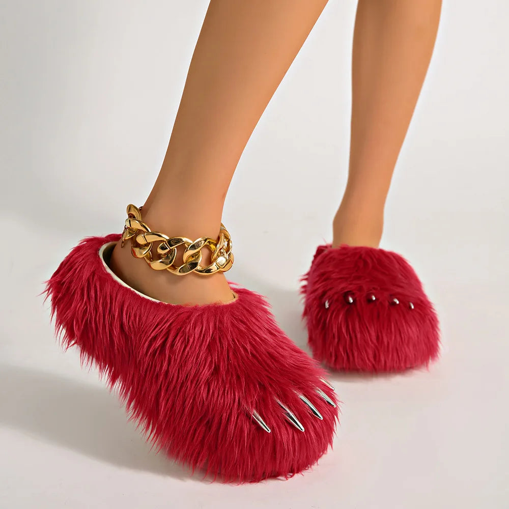 Ins Claw Slippers Adults Winter Flip Flops Warm Fur Slides Fluffy Fuzzy House Shoes Unisex Animal Claw Slippers