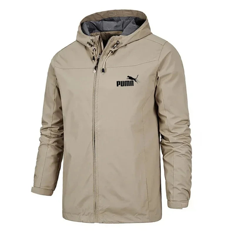 Men's hooded waterproof jacket, camping, outdoor, mountain climbing, windproof, lightweight, long-sleeved outdoor jacket. Suitab
