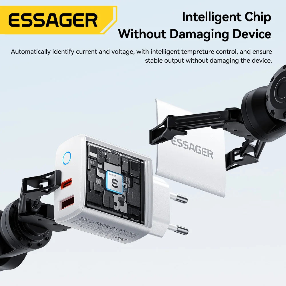Essager 20W USB Type C Charger 3A PD Quick Charge With Type-C Lighting Micro Cable Fast Charging For iPhone 17 16 Xiaomi Huawei
