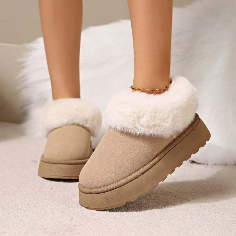 Anti-slip Shoe Thick Plush Snow Boots 2025 New Women Faux Suede Platform Fur Winter Boots Woman Slip On Warm Cotton Padded Shoes