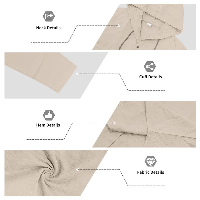 Men's Linen Long-Sleeved Shirt And Pants Set Breathable Outdoor Leisure Hiking Beach Sports Clothing for Spring Summer Autumn