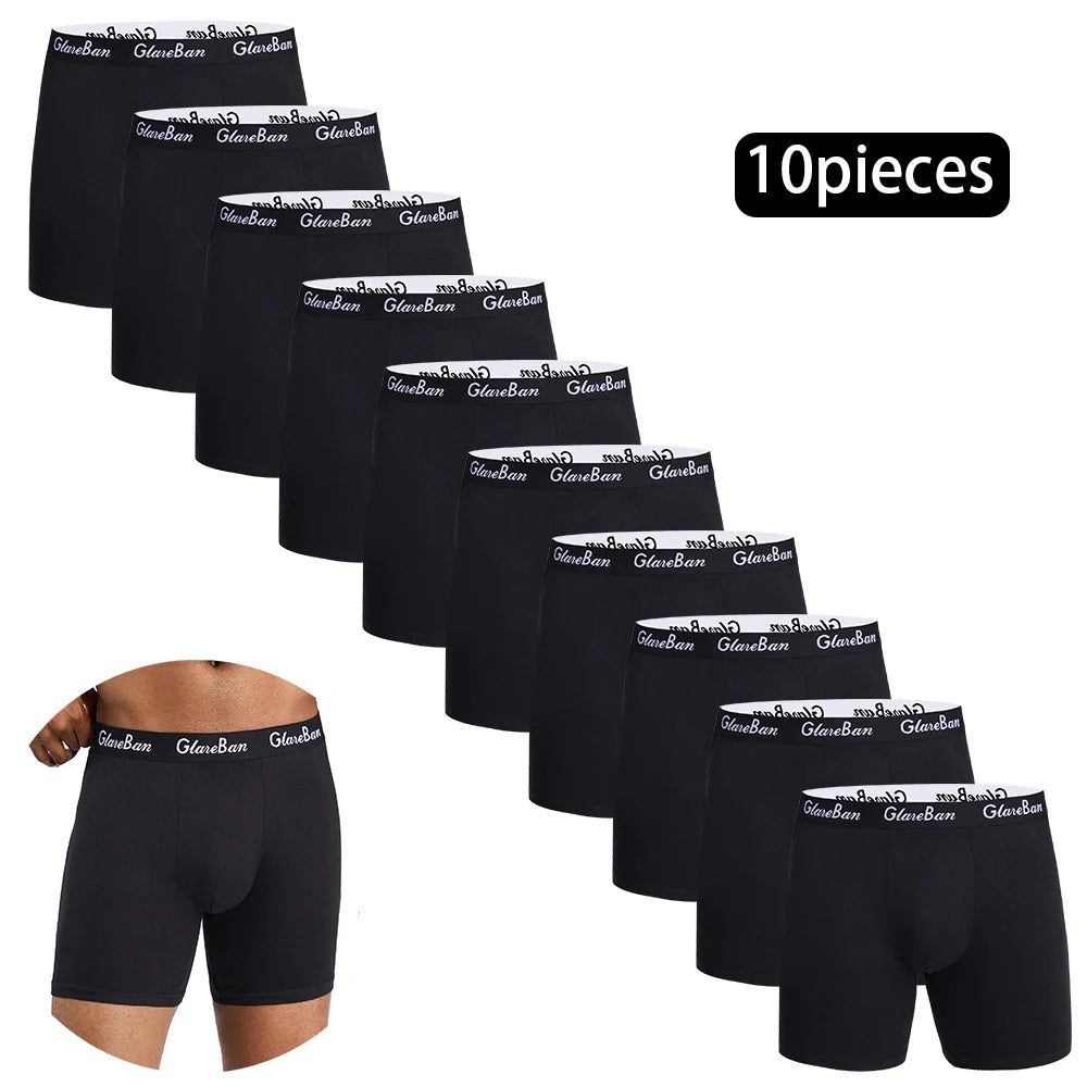 10Pcs Black Mens Mid Length Boxer Briefs Ultra Soft Breathable Stretch Comfort Underwear for Daily Commute Home Gym