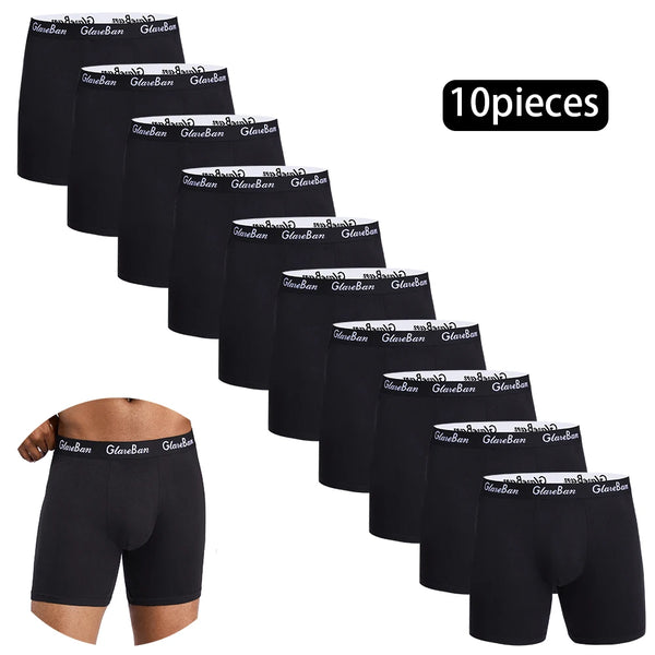 10Pcs Black Mens Mid Length Boxer Briefs Ultra Soft Breathable Stretch Comfort Underwear for Daily Commute Home Gym