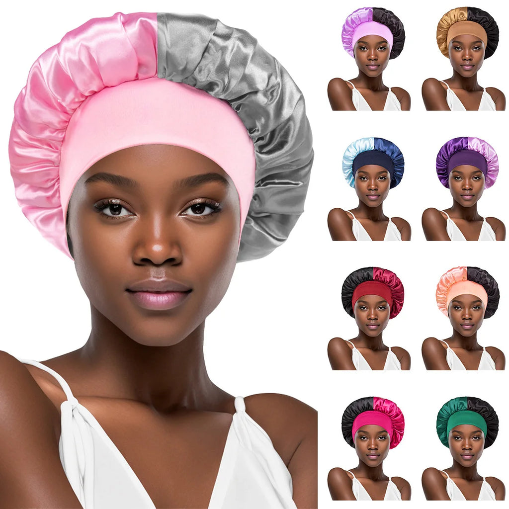 Women Wide Edge Satin Bonnet Sleeping Hat Double Colors Round Shower Caps Unisex Cap Apparel Accessories