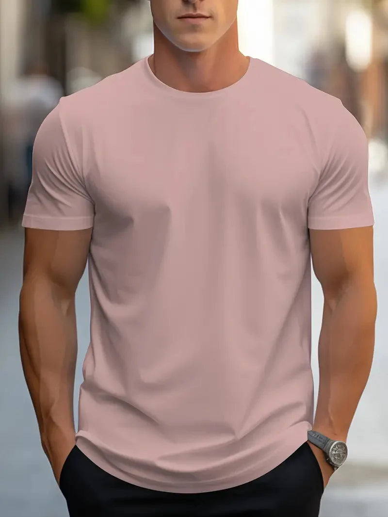 Simple solid color high quality men's round neck short sleeve summer comfortable breathable, casual and versatile T-shirt