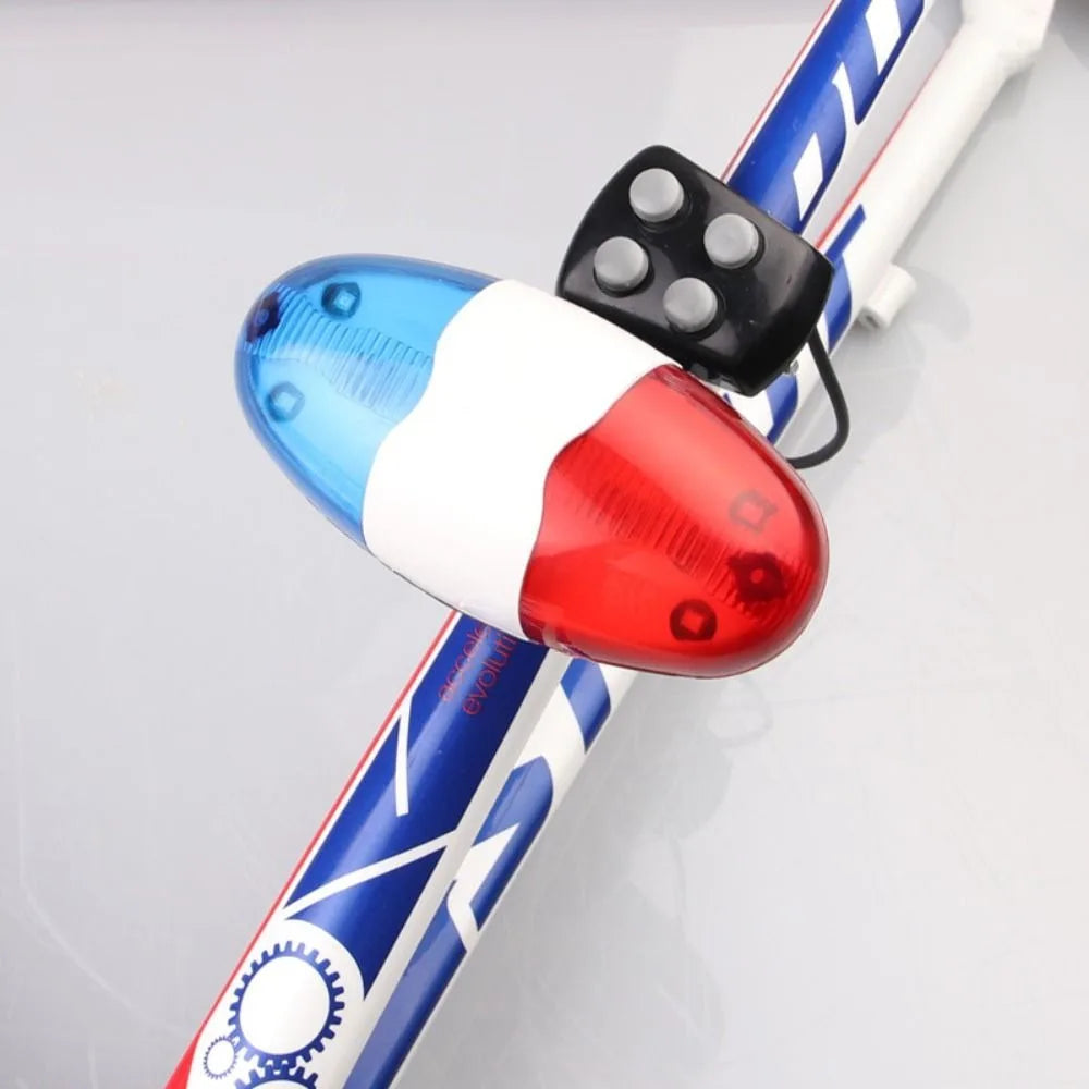 6 LED 4-Tone Bicycle Horn for Kids - Police Car Light Electronic Siren Bell Plastic Cycling Safety Accessory
