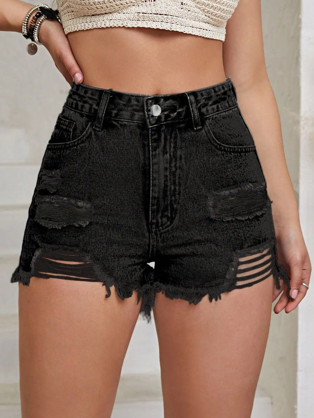 Women's Fashion Frayed Denim Shorts 2026 Summer Straight Slimming Shorts Female Hot Pants