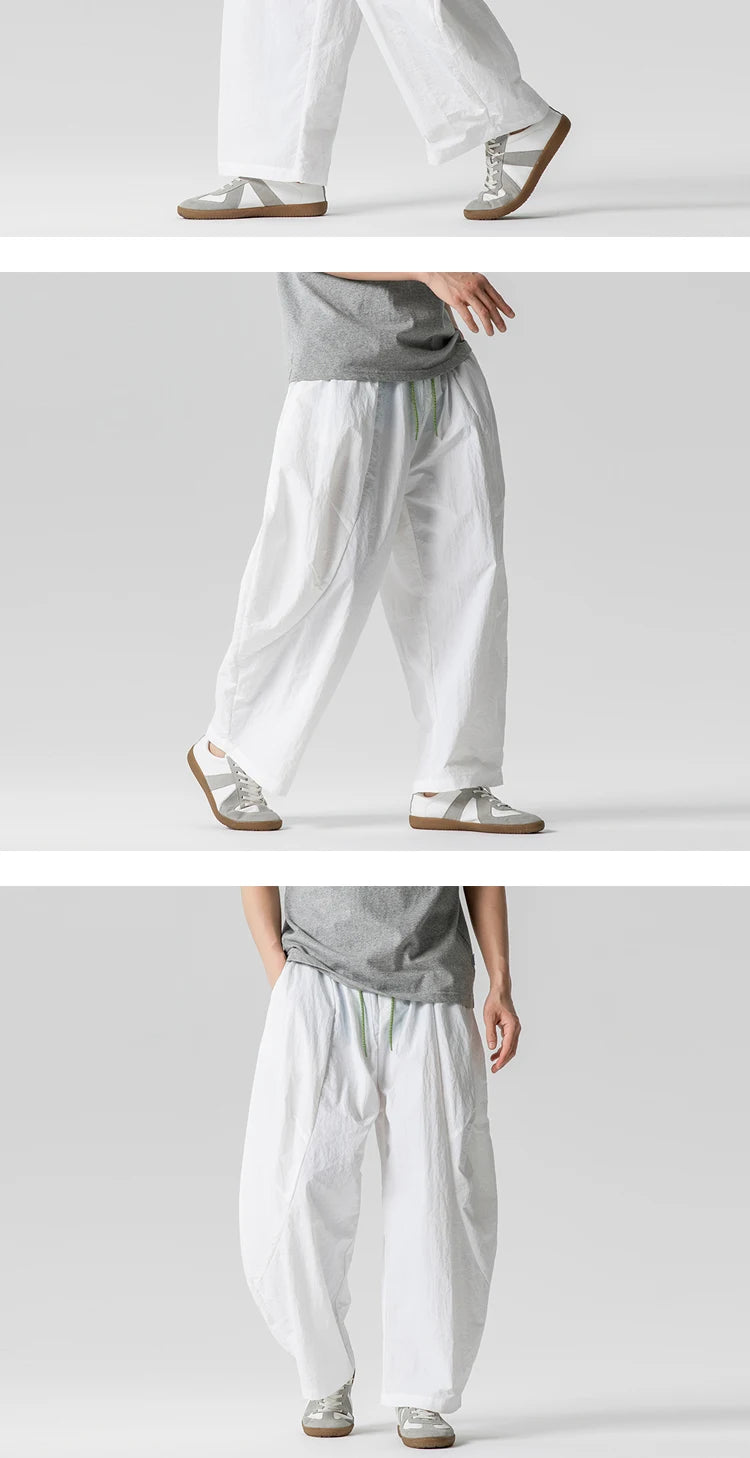 Wide Leg Pants Men and Women summer Light Thin Solid Straight Casual trousers Elastic Waist Harun Pant Loose Oversize Streetwear