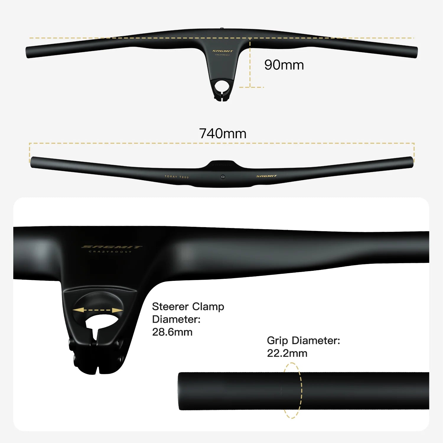 SAGMIT T800 Carbon MTB Bicycle Handle Ultralight 740MM Length 31.8mm Mountain Bike Handlebar Bike Accessories