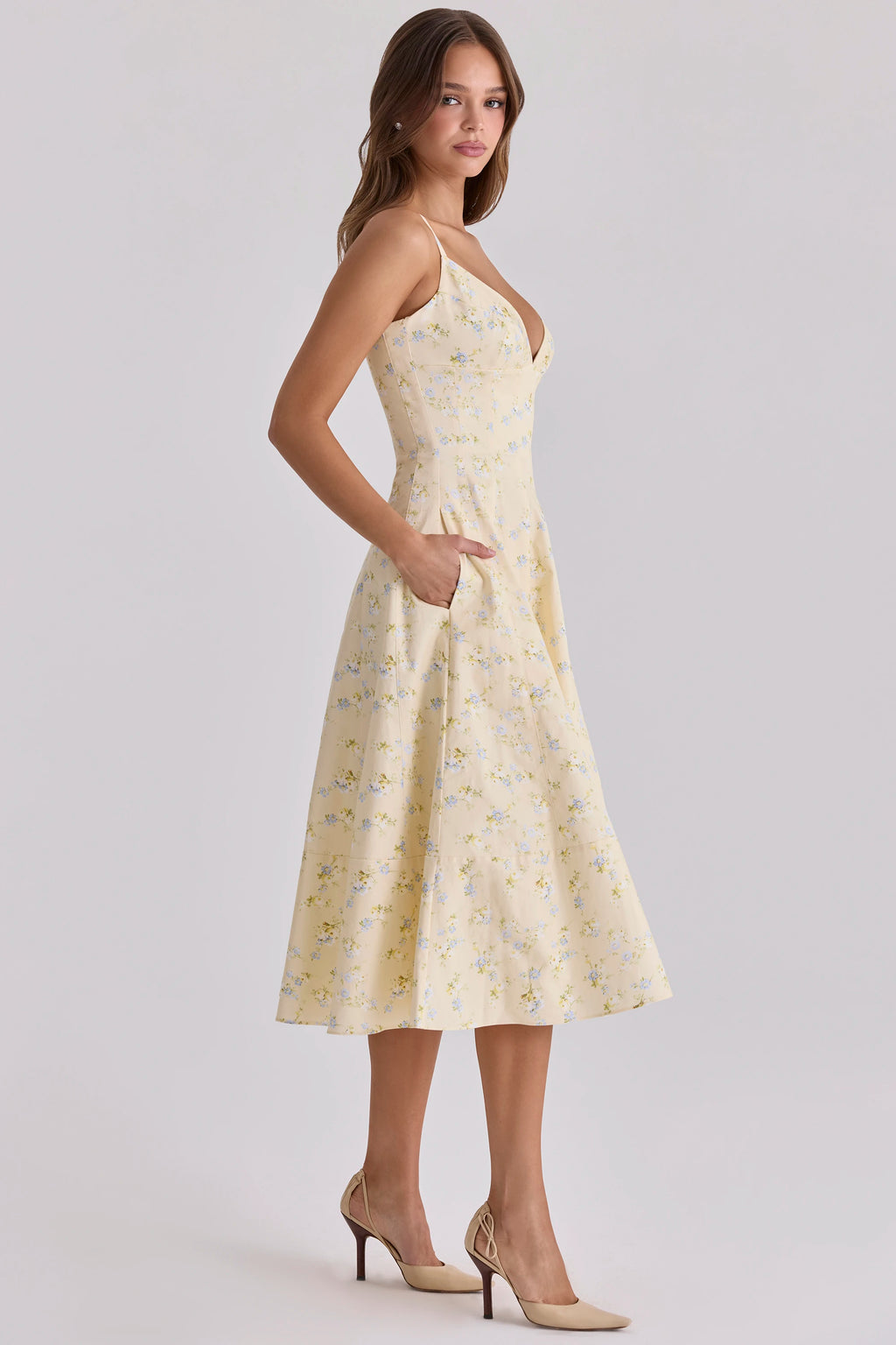 Oligai Summer Lace-up Midi Floral Print Dress Spaghetti Strap A-line Dress Sexy V-neck Casual Party Dress for Women