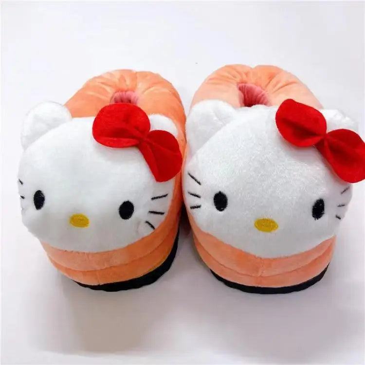 Y2K Hello Kitty Women Plush Cotton Shoes Big Head Slippers Sanrio Kawaii Anime Flat Shoes Winter Warm Thickened Cute Student