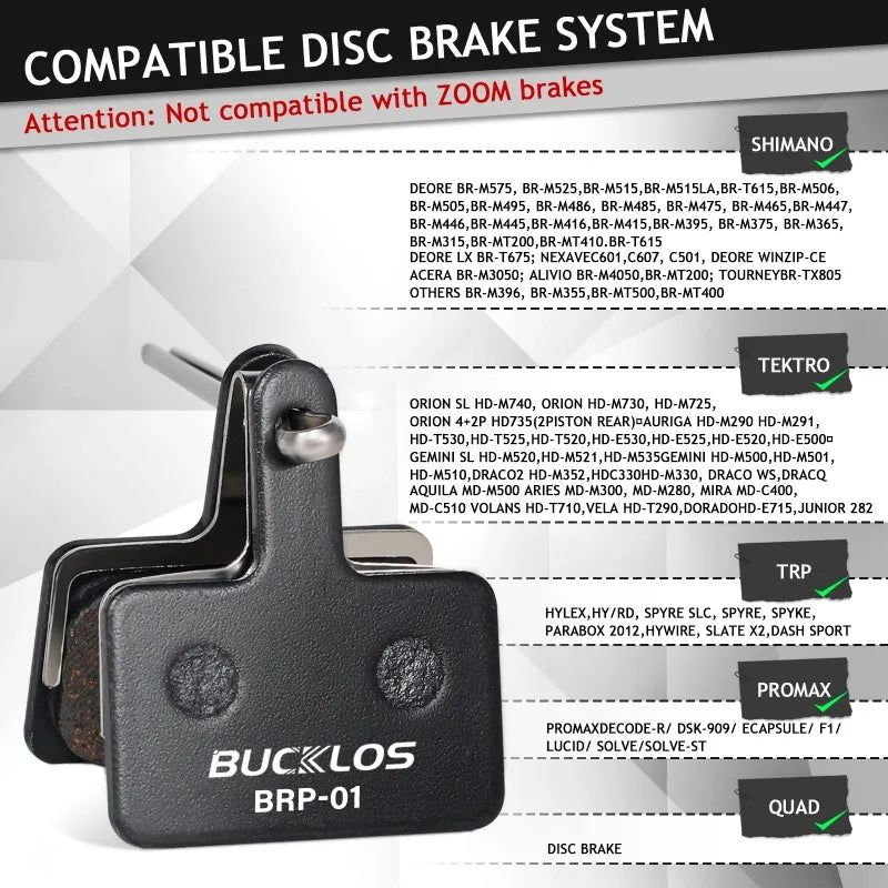 BUCKLOS Bicycle Brake Pads Mountain Road Bike Disc Brake Pads for SHIMANO B01S B03S B05S MT200 MT400 1/2/4/10 Pair Bicycle Parts