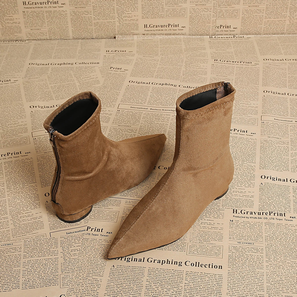 2025 Autumn Suede Warm Casual Women's Ankle Boots Comfortable and Elegant Pointed Toe Party Low Heel New Women's High Heels