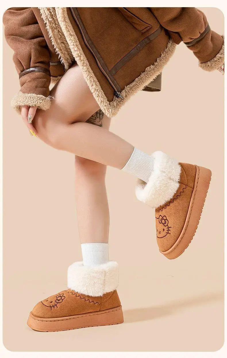 Sanrio Hello Kitty Winter Slippers Y2K Cute Cartoon Outdoor Sports Anti-Slip Slipper Casual Home Warm Shoes Universal Use Gift