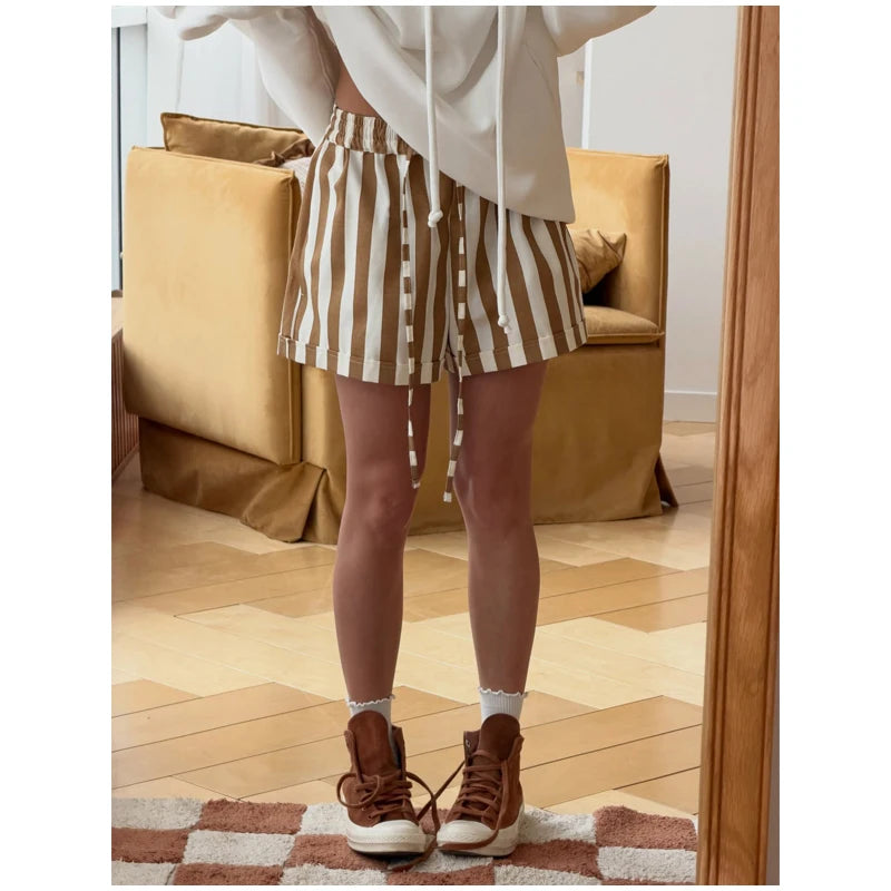 Red White Striped Balloon Pants Women's Elastic Waist Wide Leg Baggy Casual Trouser 2026 Summer New Streetwear Loose Fit Pants