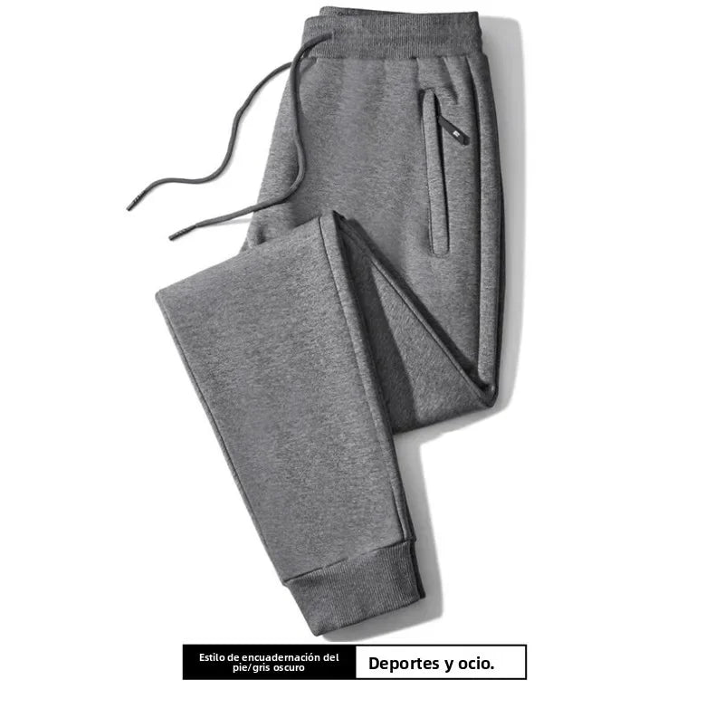 Men's Casual Straight Leg Pants Spring Autumn Loose Fit Fce Lined Bla ey Versatile Winter Trendy Brand Sweatpants