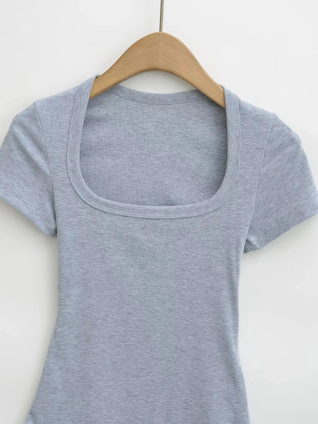 Women Short Sleeve Square Collar Bodysuits Summer Rib Knitted Elastic Slim Top Jumpsuits Solid Color