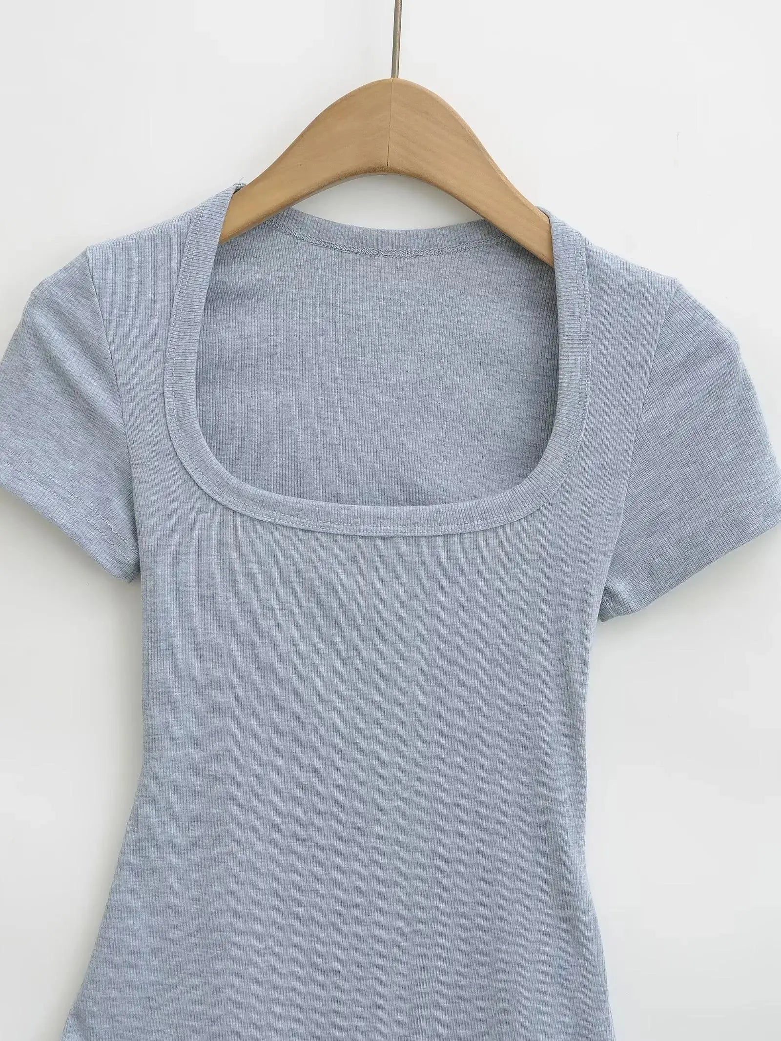 Women Short Sleeve Square Collar Bodysuits Summer Rib Knitted Elastic Slim Top Jumpsuits Solid Color