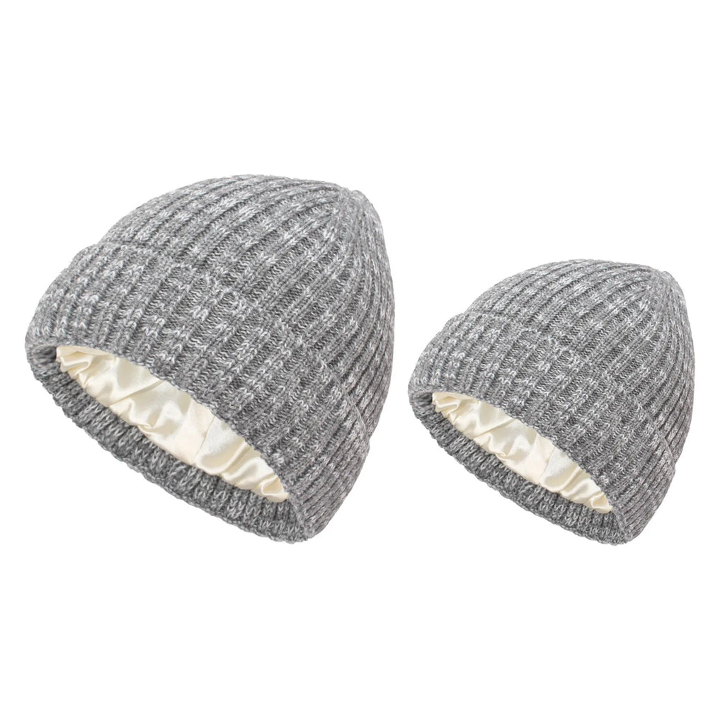 Winter Satin Lined Beanie Hats Women Men Unisex Thick Chunky Cap Striped Warm Soft High Quality casual Knitted Beanie Hat