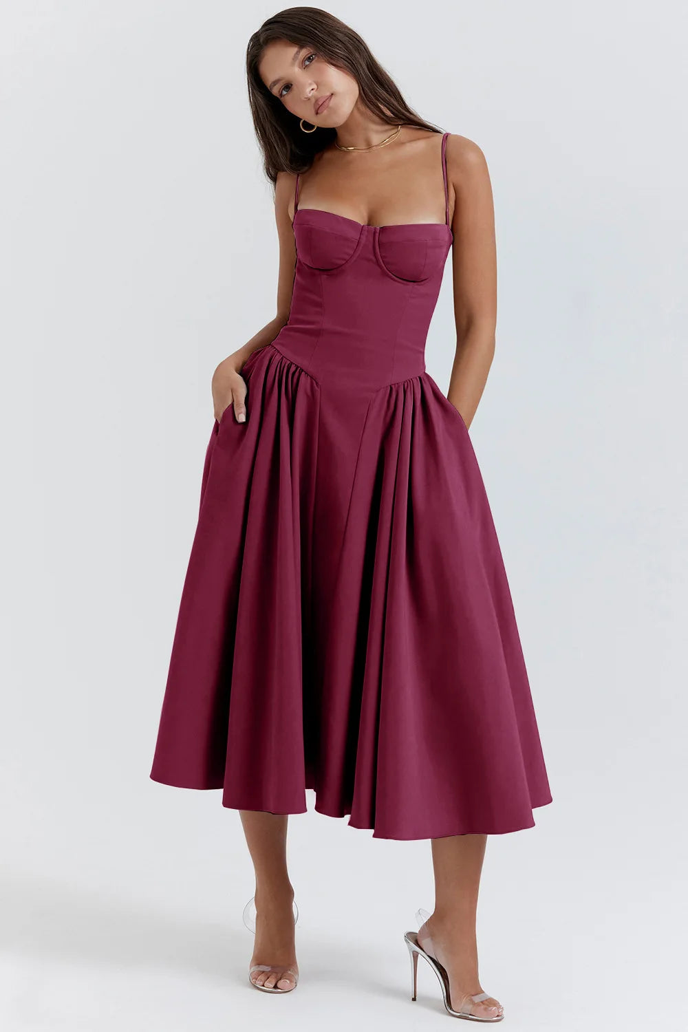 Summer Sexy Tube Top Waisted Camisole Dress Women Elegant Sleeveless Backless Pleated Female Party Evening Dresses