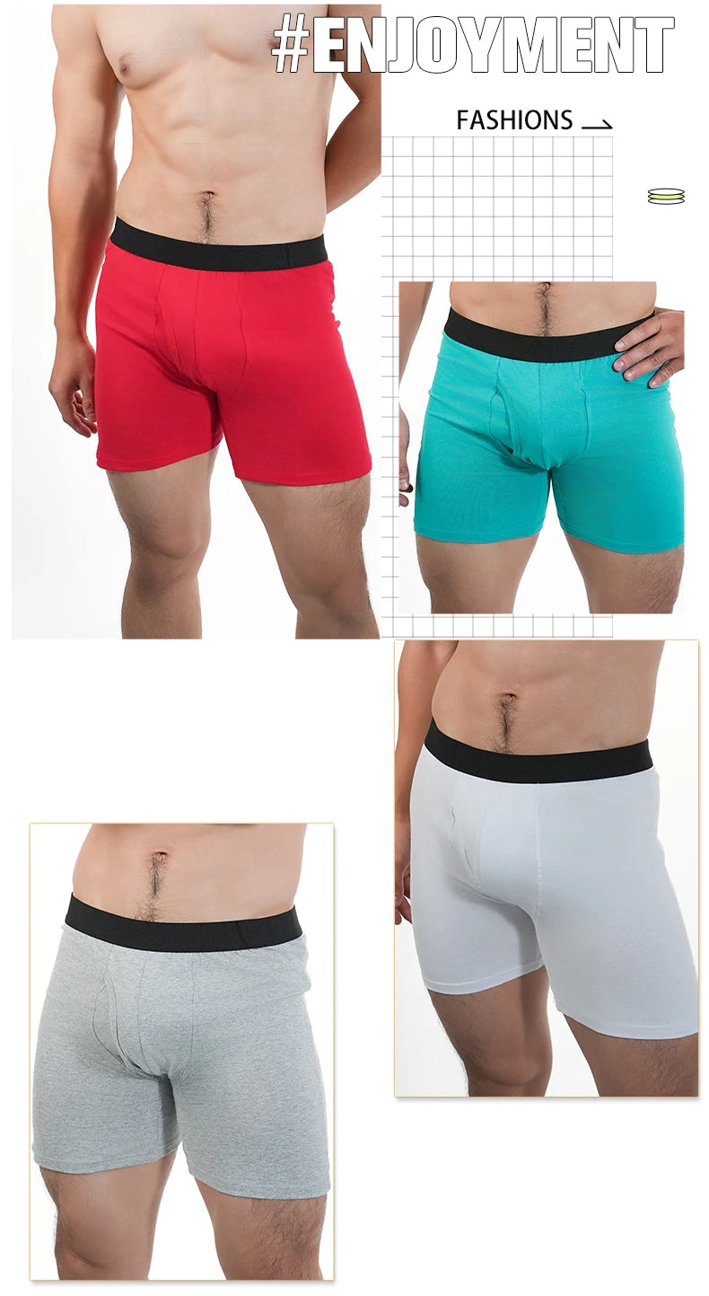 Mens Long Boxer Briefs Youth Sports Underwear Cotton Underpants Breathable Stretch Panties Plus Size Boxers Shorts Mens Gifts