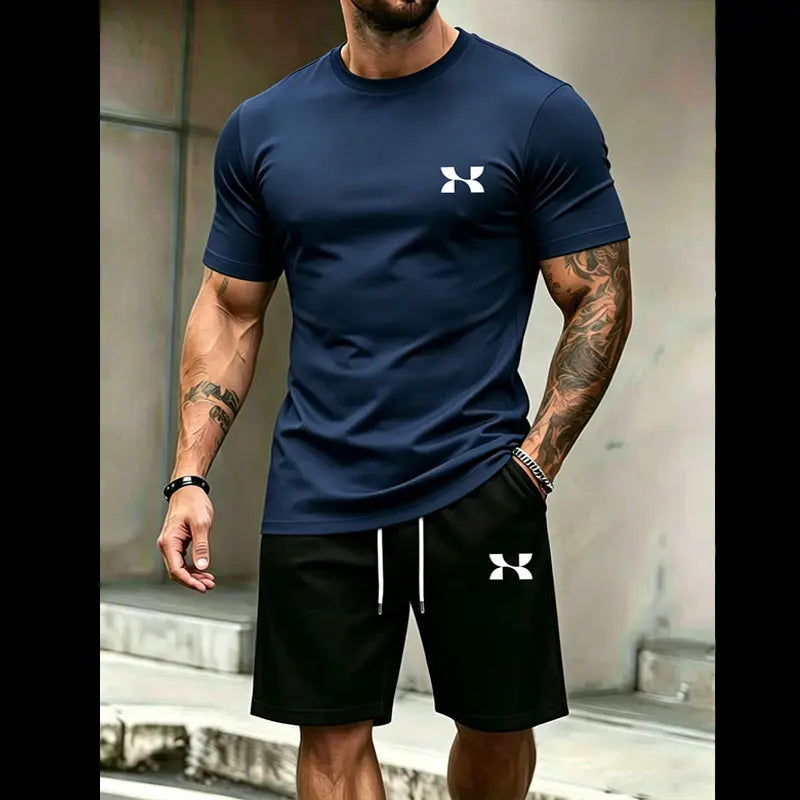 2026 Hot Selling Men's 2-Piece Tracksuit, Summer Short Sleeve T-Shirt and Shorts Set for Running Fitness Casual Outdoor