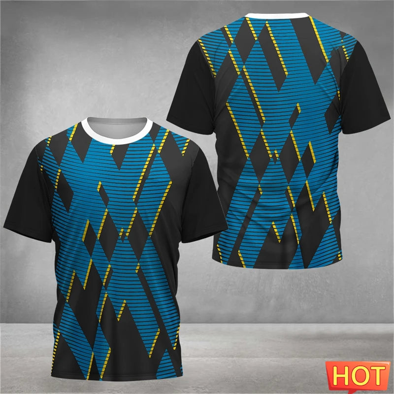 Simple Geometric Graphic Sports T Shirts For Men Summer Fashion Short Sleeve 3D Printed Badminton T-shirts Loose Breathable Tees