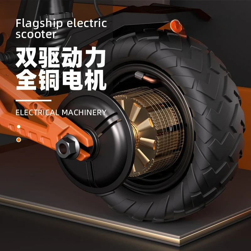 Dual-drive 2400W Shock-absorbing Off-road Scooter, Foldable High-speed High-power Electric Scooter
