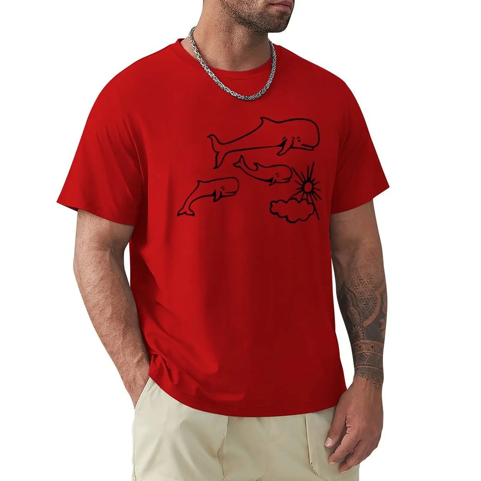 Whales and Sun Tattoo by Robe de Extremoduro T-Shirt vintage clothes plain customs design your own clothes for men heavyweight