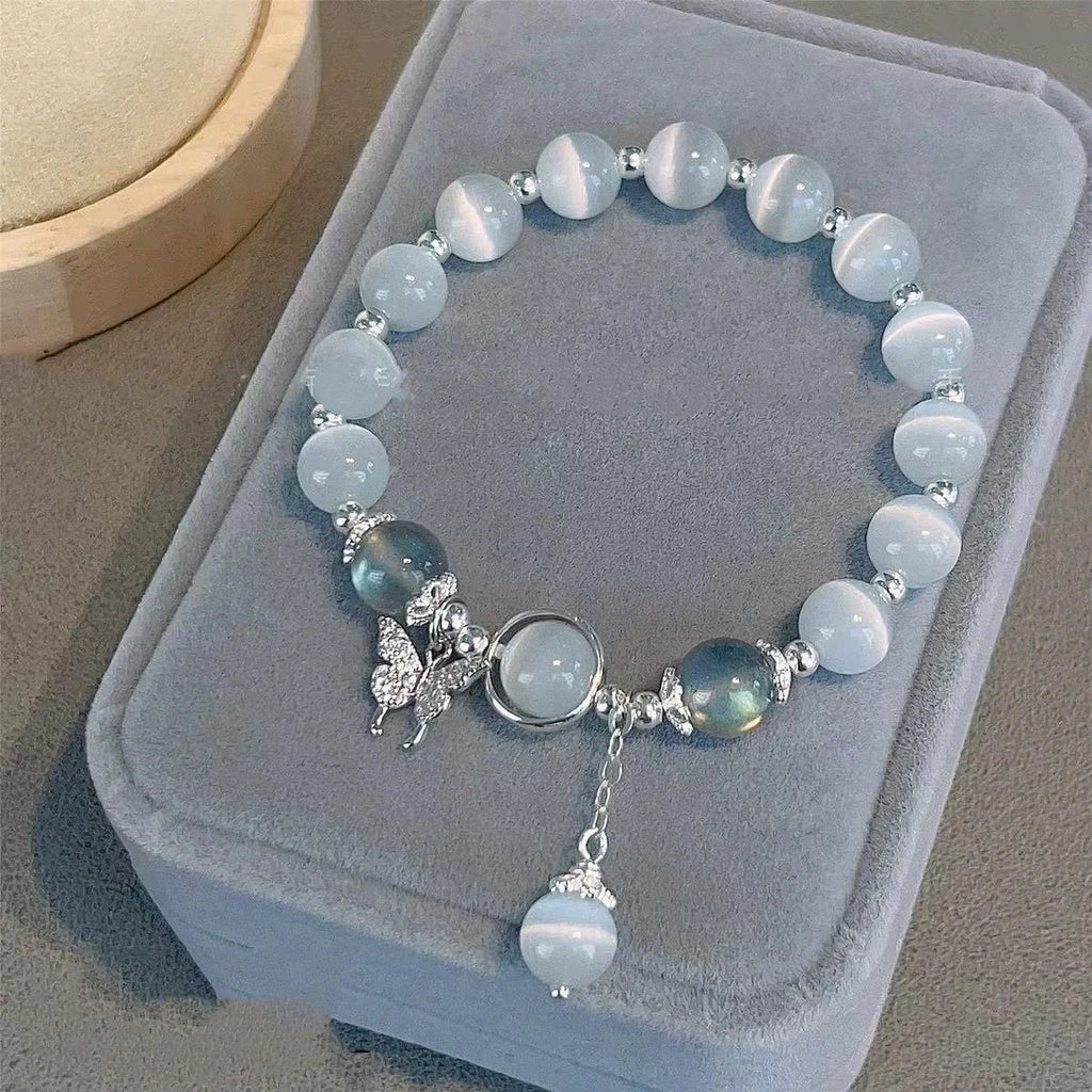 Niche Design Star Chain Tassel Bracelet for Women Fantasy Blue Crystal Beads Elastic Rope Bracelet Best Friend Jewelry Gifts
