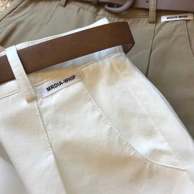 [Delivery belt] Summer new wide leg shorts Thin cotton A-frame shorts Office ladies classic loose casual zipper shorts for women