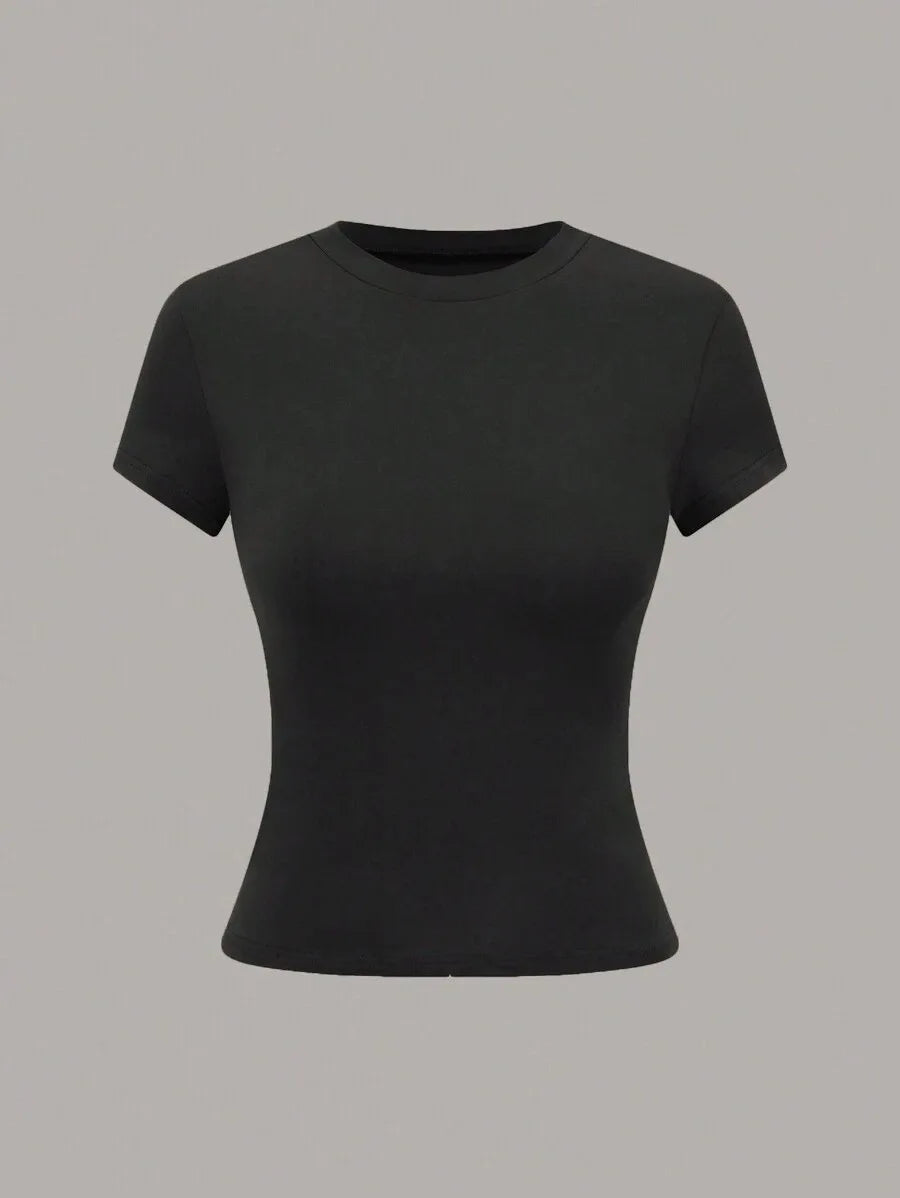 3pcs Sale Women's T-shirts Summer Round Collar Short Sleeve Slim Solid Color Tee Tops YDFS-53001