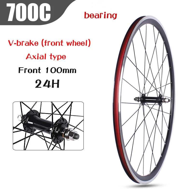 Road Bicycles Wheel Set 700C V Brake Bearing Card QR Hubs 100X130mm 24H Double Layer Aluminum Alloy 30mm Rim 7/10S Bike Wheels